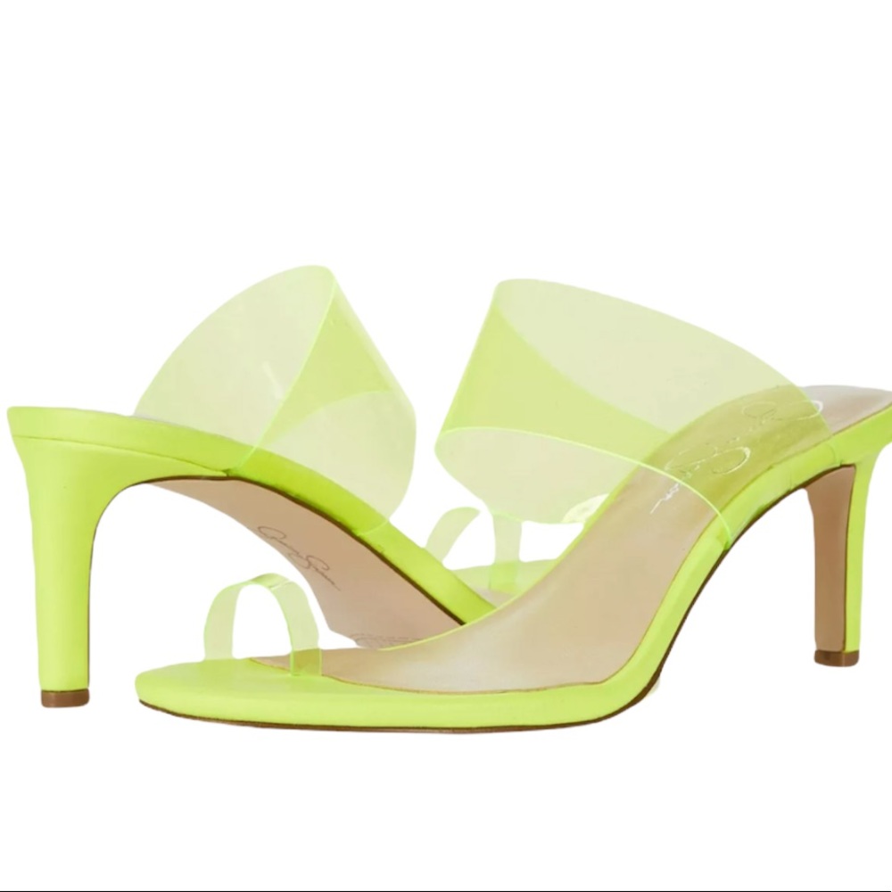 Jessica Simpson Lissah2 Neon Clear Toe-Loop Slide, size 8 1/2M  Yellow